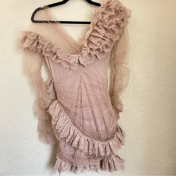 House of CB Sorrel Blush Lace Frill mini Dress NWOT size L  Whatnot: Shop,  Sell, Connect