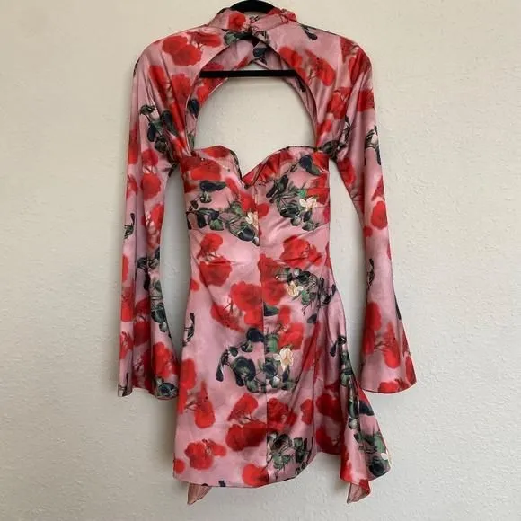 House of CB 'Toira' Satin Rose Print draped corset mini dress NWOT size XS   Whatnot: Shop, Sell, Connect