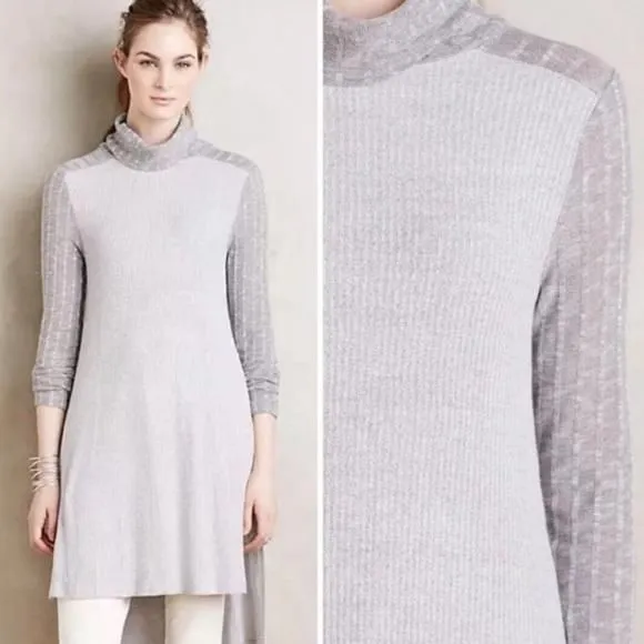 Product image for ANTHROPOLOGIE | POSTMARK Two Tone Gray Ribbed High Low Tunic Women’s Size Medium