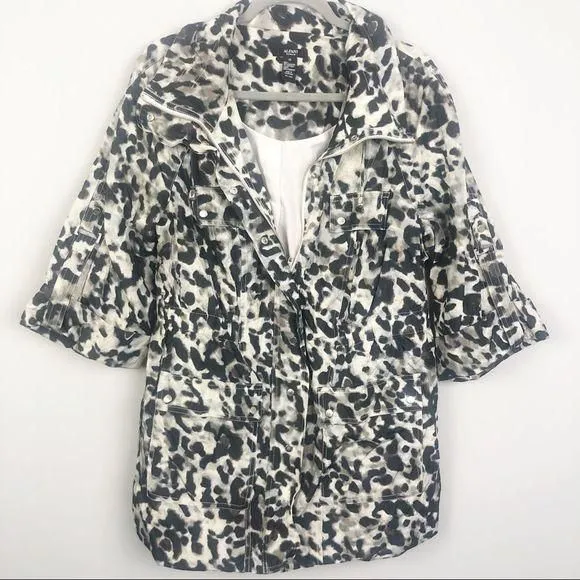 Product image for ALFANI | Casual Leopard Jacket Windbreaker Coat Women’s Plus Size 1X