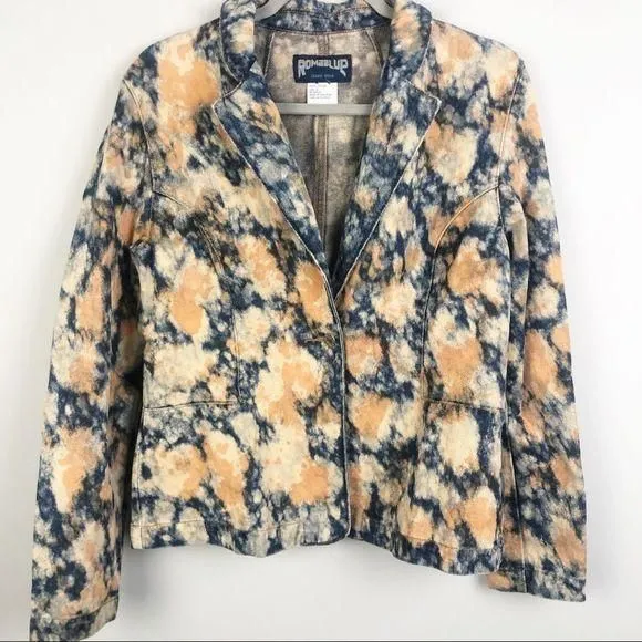 Product image for ROMABLUE Vintage Look Bleach Tie Dye Denim Jacket Blue Orange Women’s Size Large