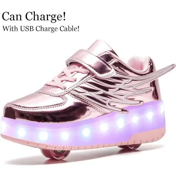 Product image for Nsasy Kids Girls Roller Skate Sneakers Shoes Light Up LED Wings Pink 37 EUC