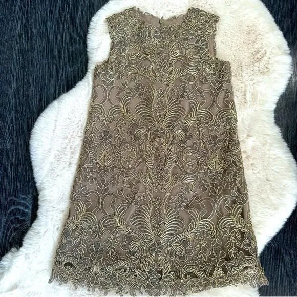 Product image for Tadashi Shoji Girls Dress Gold Corded Embroidery size 8