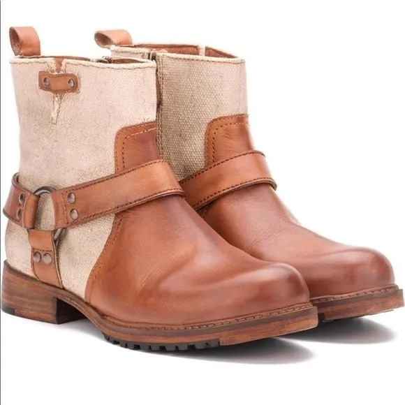 Product image for VINTAGE Foundry Morgan biker boots in tan. Size 6.5
