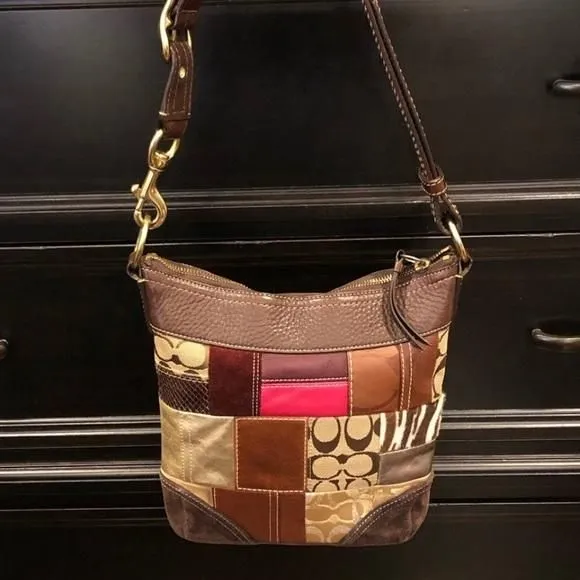 Product image for COACH Patchwork Madras Crossbody Shoulder Bag Adjustable Strap Vintage Duffle