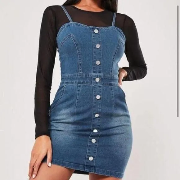 Product image for Missguided Blue Denim Button Detail Mini Sleeveless Dress Size 10