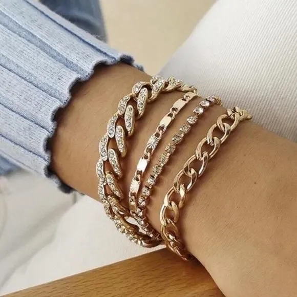 Product image for Layered Crystal Bracelets Gold Plated Bracelet Set