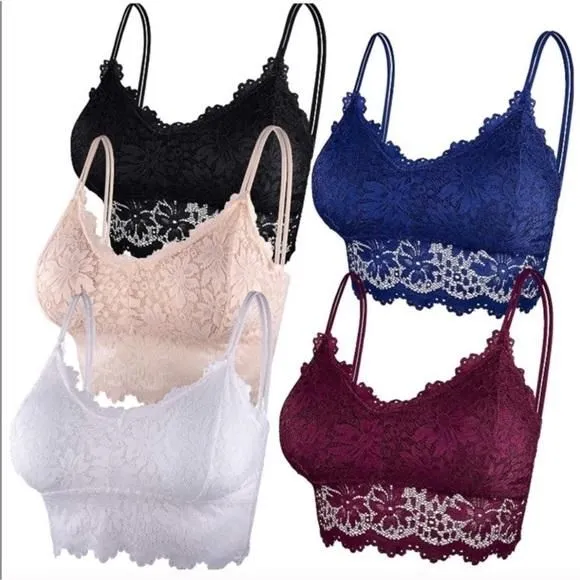 Product image for 5 Pcs Lace Bralette Padded Lace Bandeau Bra
