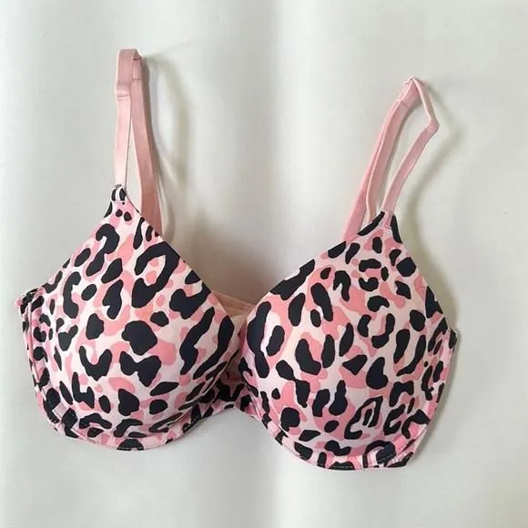 Product image for PINK Victoria’s Secret Wear Everywhere Push Up Bra, barbie pink leopard size 32D