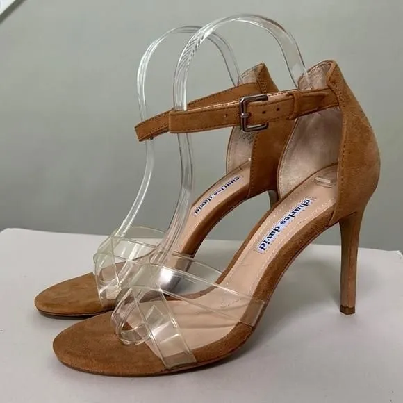 Product image for Charles David Suede & Vinyl Ankle Strap Open Toe High Heels, women’s size 7