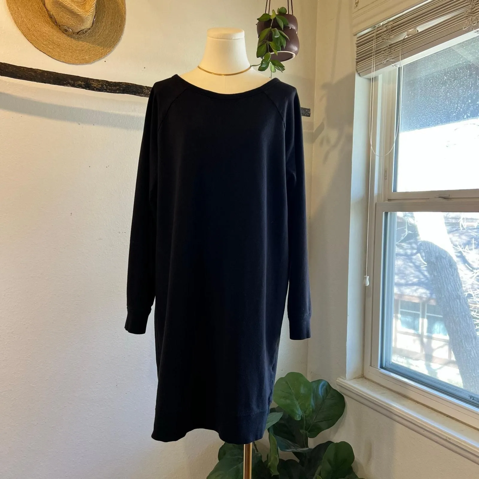 Daily Practice x Anthropologie Black Cotton Sweater Dress Tunic Size Medium - Daily Practice By Anthropology1