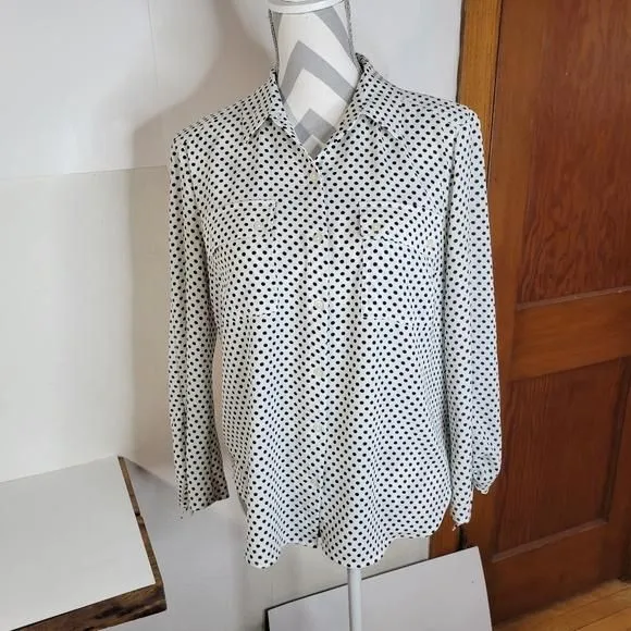 Product image for Jones New York White/Black polka Dots Long Sleeve Blouse Button Front Size Med