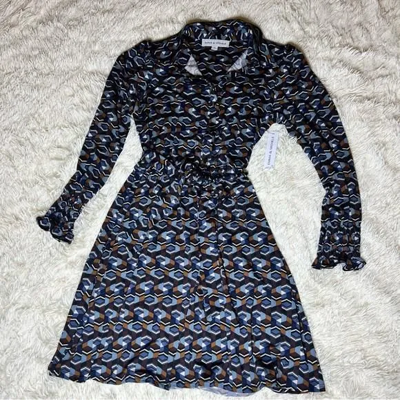 Emma & Michele long sleeve, half button, tie waist, dress. Size Medium1