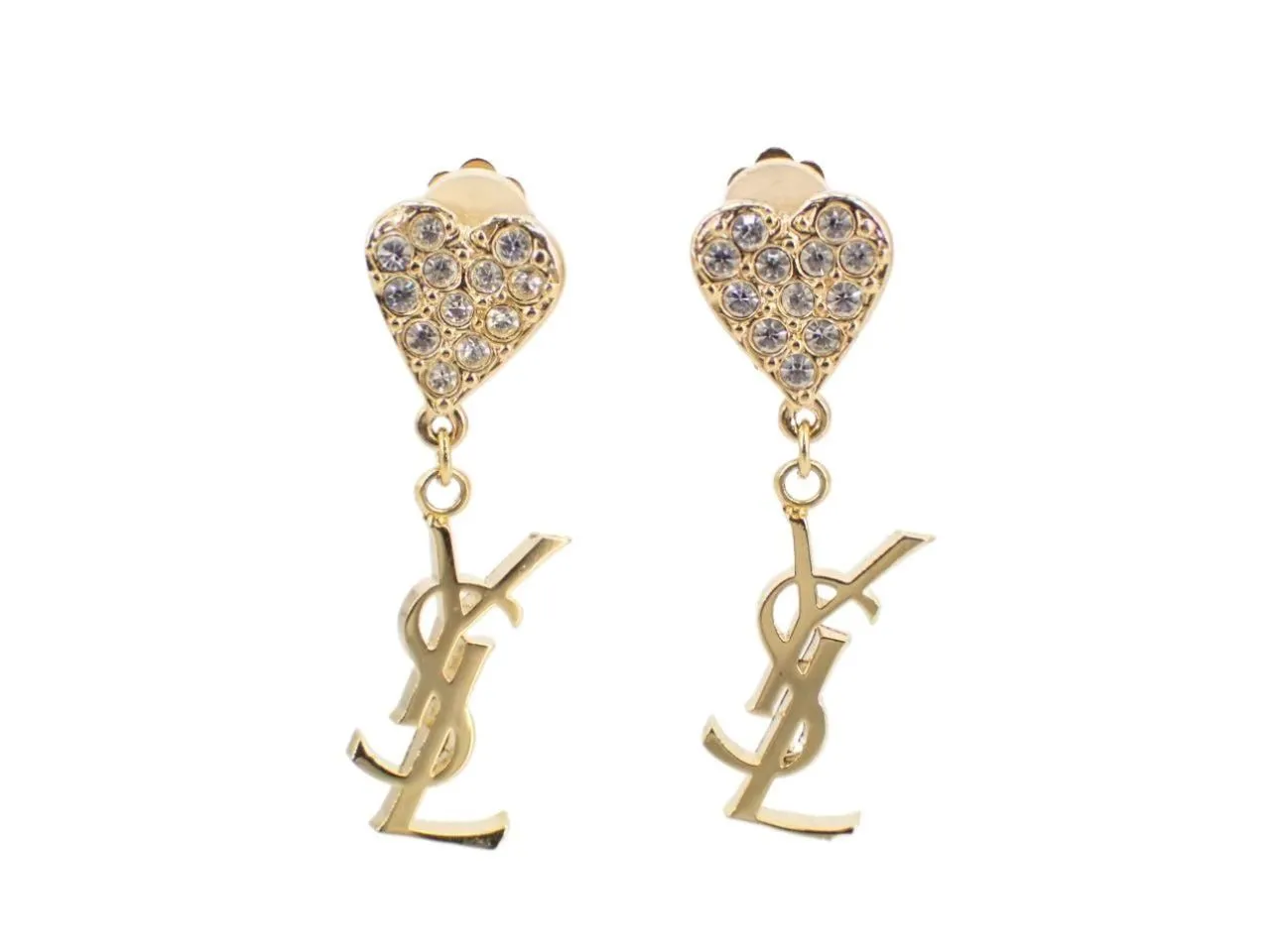 YSL Heart Crystal Logo Dangle Earrings 2652