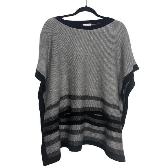 Product image for J. Jill Black Grey Stripe Wool Blend Knit Poncho