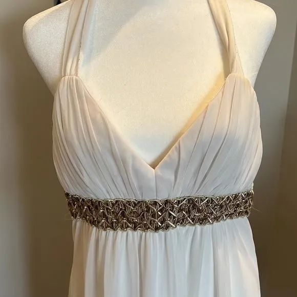 white christmas dresses 1970s Jill Richards White Knit Grecian Gown with Feather Trim Shawl main image 1