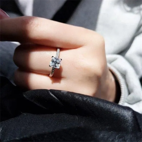 Product image for Womens Square Cubic Zirconia Sterling Silver Ring Size 8