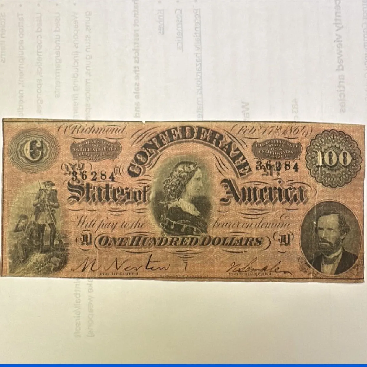 Product image for 1864 Confederate $100