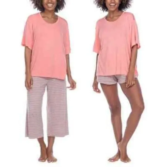Product image for Honeydew Pajama Set 3 Piece Jersey Striped Super Soft Comfy Pink Gray Lounge