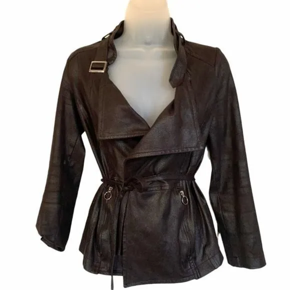 Product image for VESTE FLAVIE Faux Leather Jacket French Made SZ 34