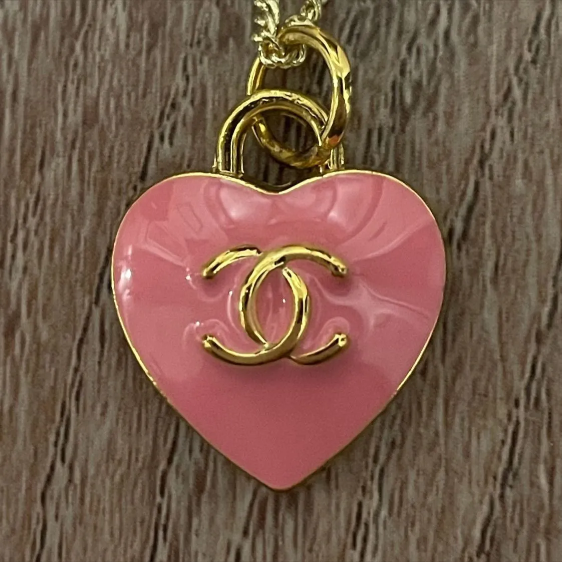 Product image for 32-Upcycled Chanel heart necklace-pink