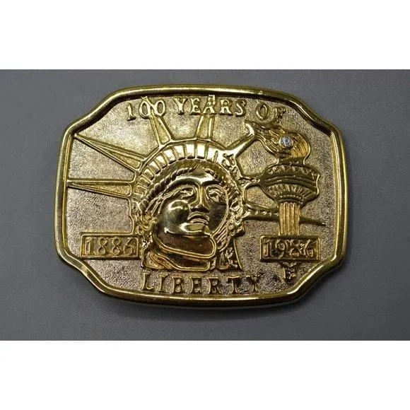 Product image for 100 Years of Liberty Belt Buckle 1886-1986 VTG Gold Tone Lady Liberty