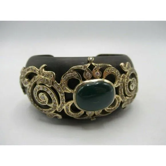 Product image for Isharya Wood Cuff Bracelet 18k Gold Vermeil  Cubic Zirconia Small