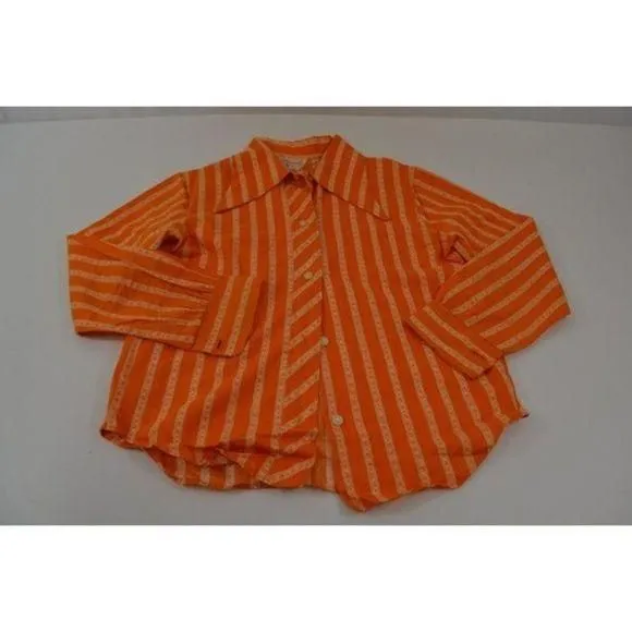 Product image for Vintage Kids  Long Sleeve Orange Striped Blouse Shirt with Collar