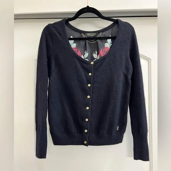 Product image for Juicy Couture Button Down Cardigan with Sheer Floral Printed Back