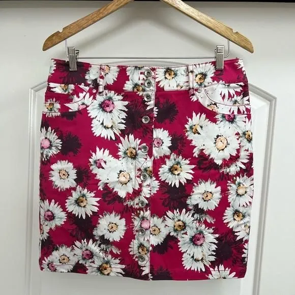 Product image for NWT W by Worth Hot Pink White Daisy Jean Skirt