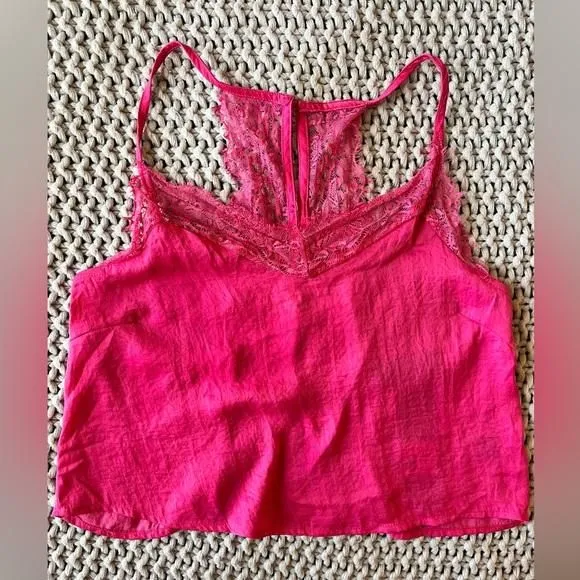 Product image for NWT Know One Cares Lace and Satin Look Racer Back Cami with Buttons