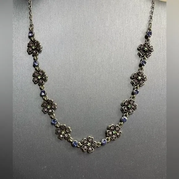 Product image for VCLM Pink & Green Rhinestone Flowers 15-19” Necklace Nordstroms 1990’s