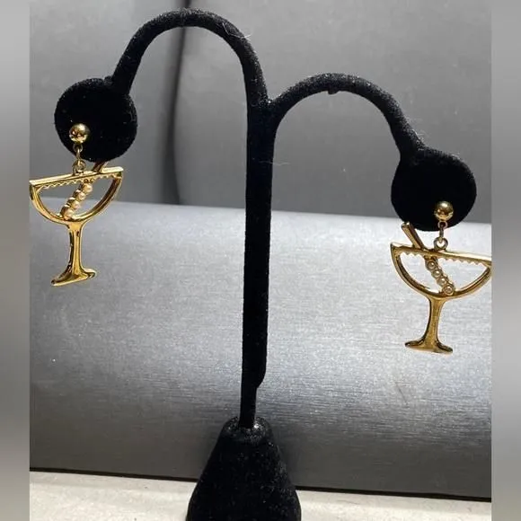 Product image for Monet Martini Glass With Pearl Olives Dangle Post Earrings 1-3/4”.