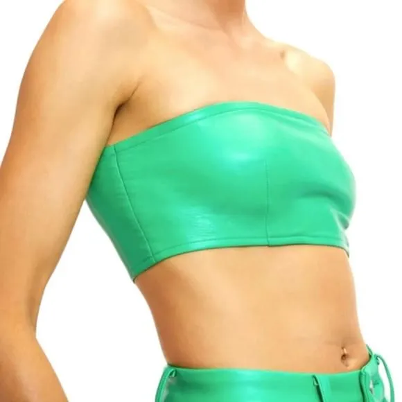 Product image for GOOD AMERICAN Summer Green Faux Leather Bandeau Women's Size 1 NWT