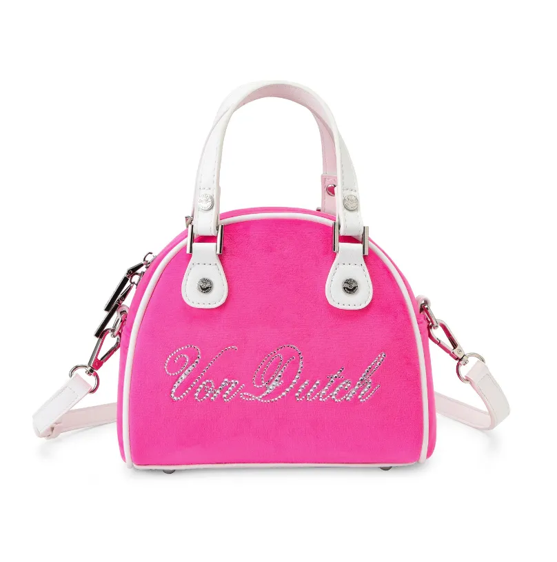 ! VON DUTCH PINK VELVET BOWLING BAG