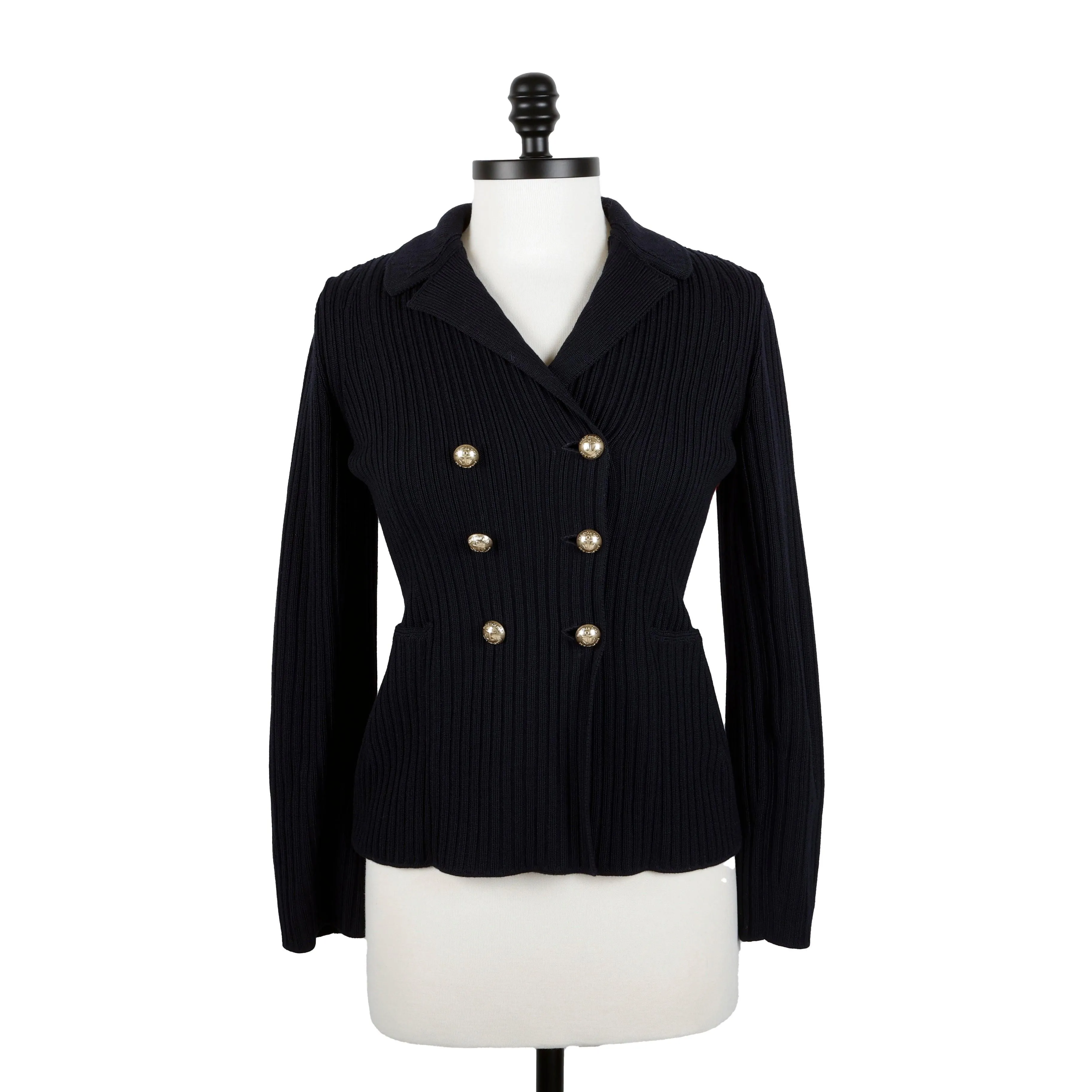 Navy Blue Red Wool Double Breasted Jacket