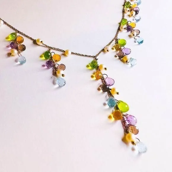 Product image for 10k Yellow Gold Necklace 20" 46.5ct Briolette Gemstone Station Necklace 9.9g