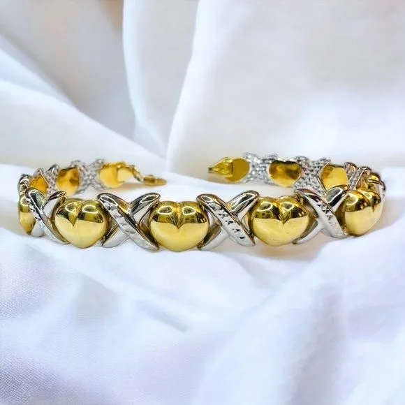 Product image for 10k Yellow Gold 8.5mm XO Love Tennis Bracelet 7.15" Two Tone White Gold 7g