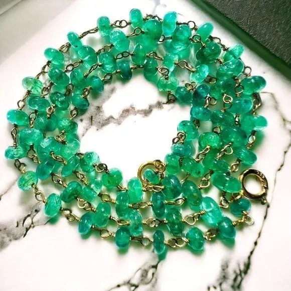 Product image for 14k Yellow Gold Natural Emerald Bead Station Necklace 25.5cttw 18" Estate 4.9g