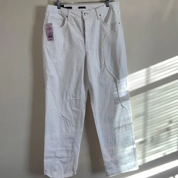 Product image for super high rise straight leg jeans 14 regular white button fly white NEW NWT