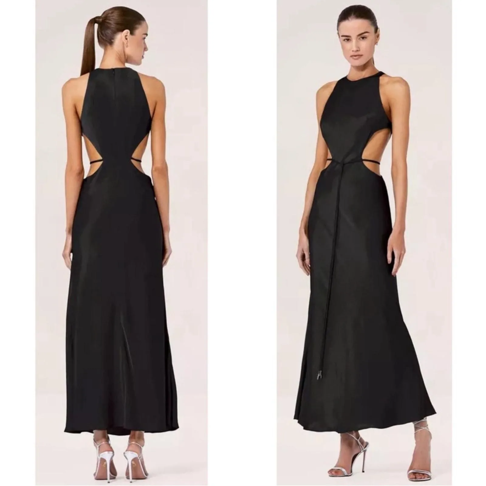 fayeth cut out asymmetrical hem midi dress Scoop Neck, Open Back, Asymmetric Hem With Slit Detail Fit And Flare M   John Paul Ataker
