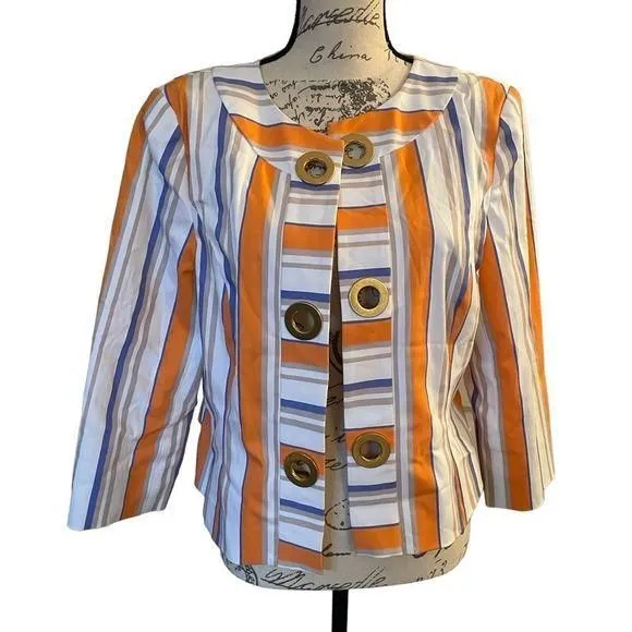Product image for Doncaster vintage blazer Orange, blue, cream stripes size 14