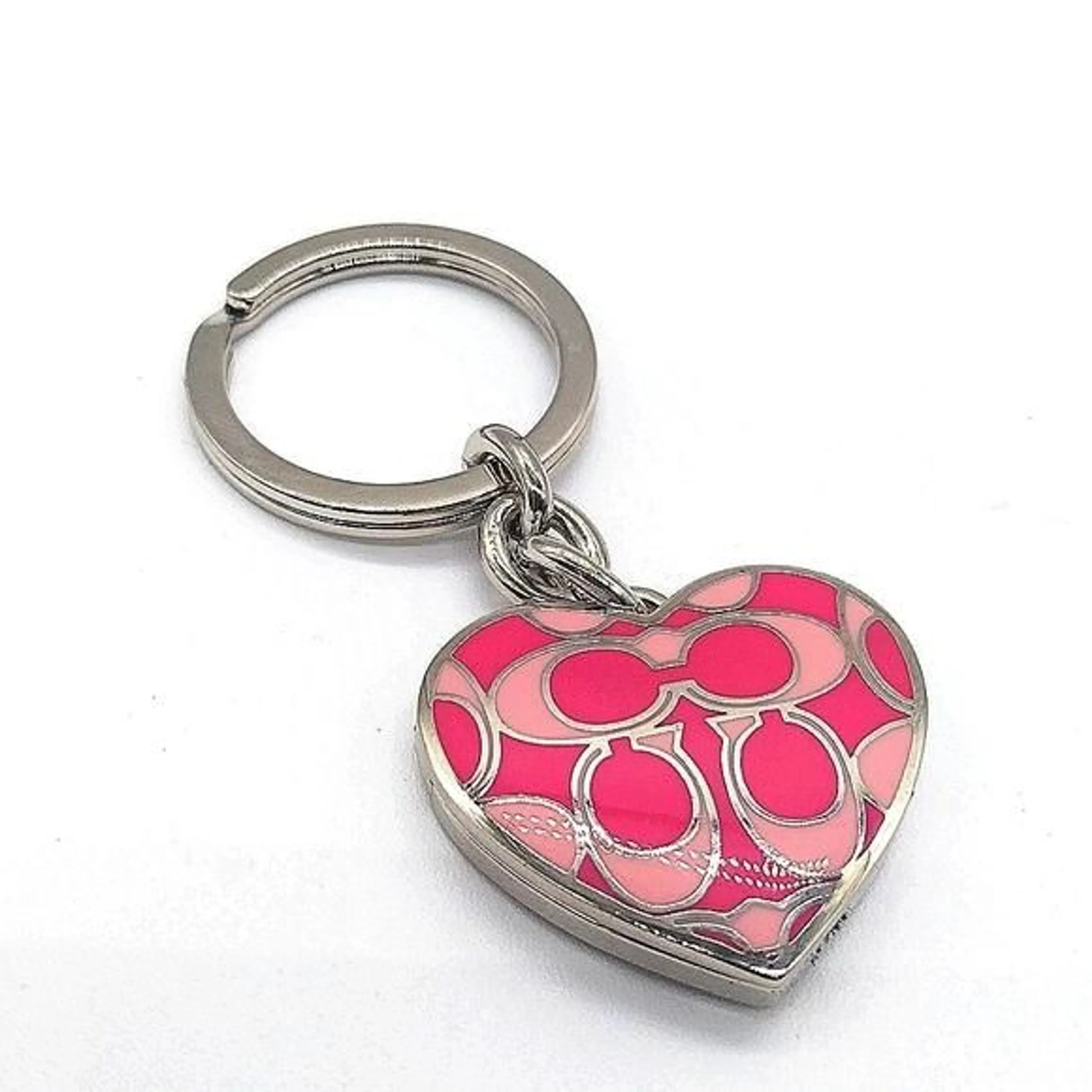 Large Rare COACH Fuschia Heart Locket Keychain Key Fob Purse