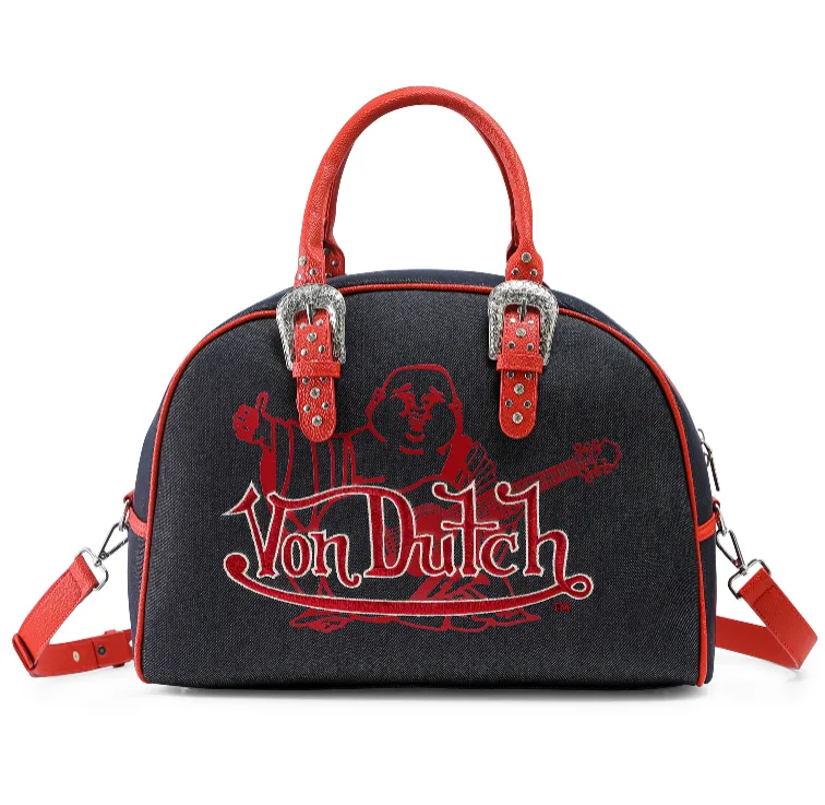 ! Von Dutch x True Religion Black Denim Duffle Bag