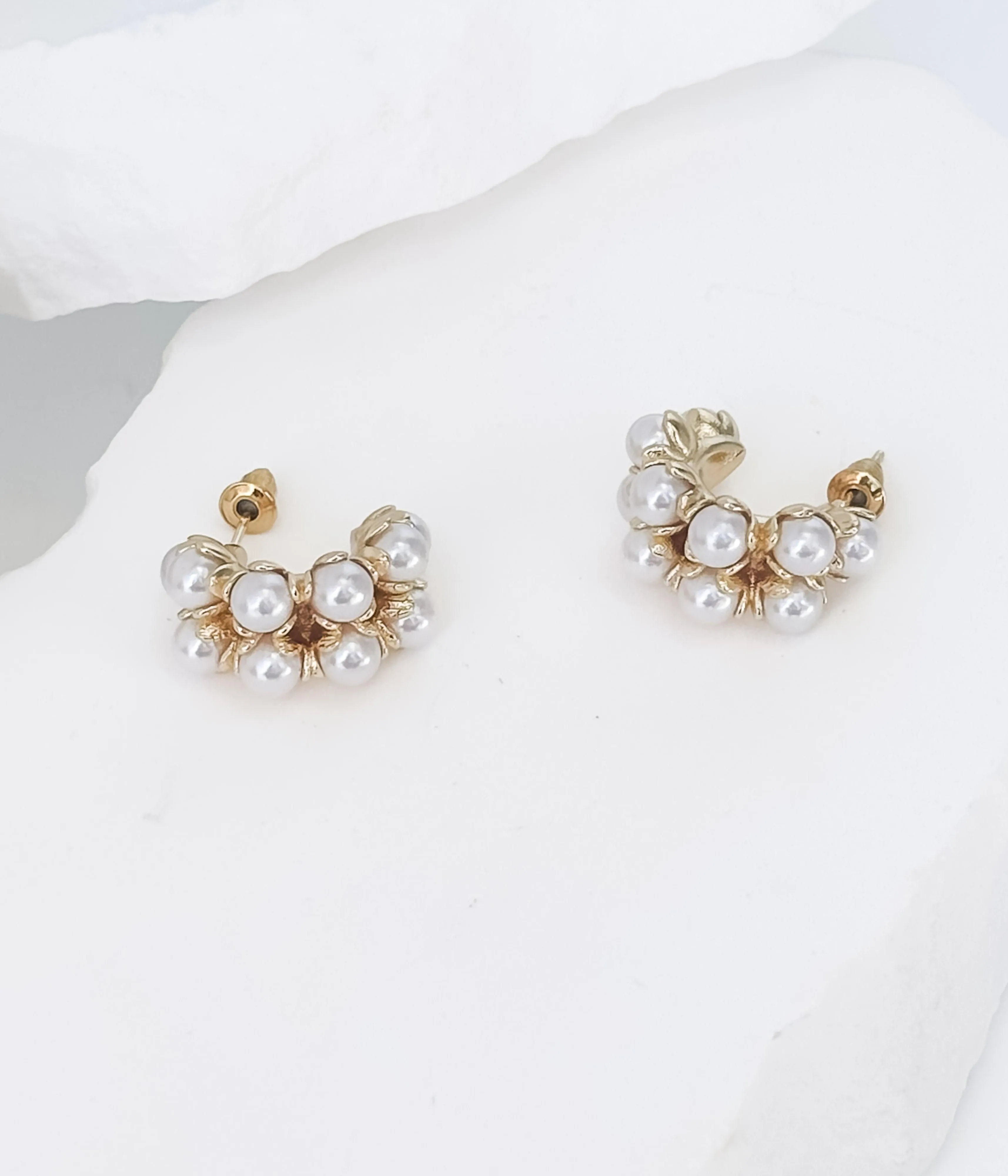 Gold Pearl Cluster Stud Earrings