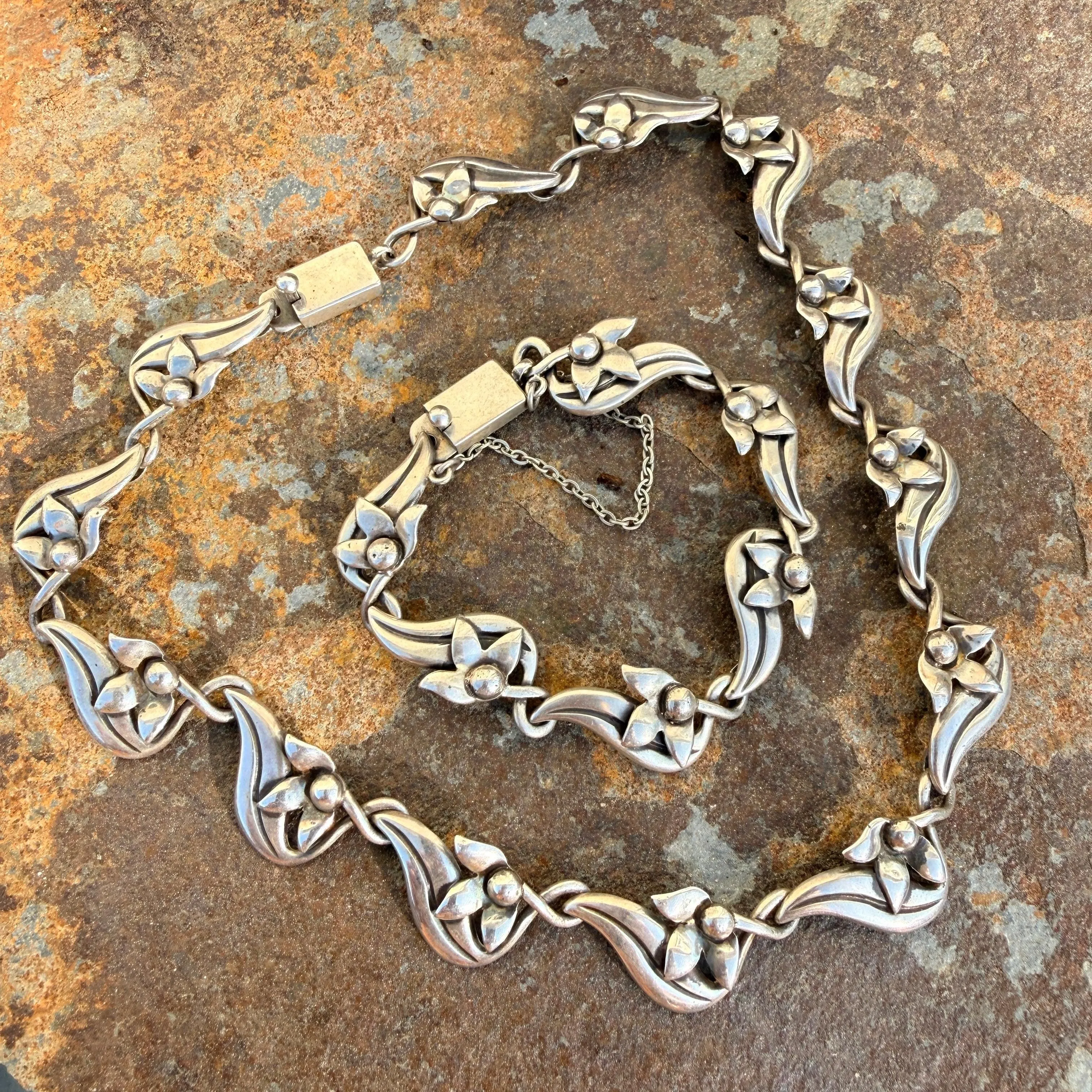 Vintage Sterling Silver Necklace & Bracelet Set Mexico