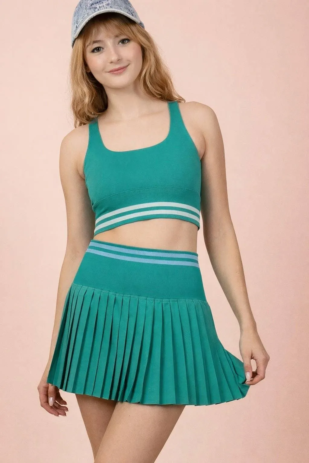 4A. Striped Band Detail Activewear Top & Skirt Set