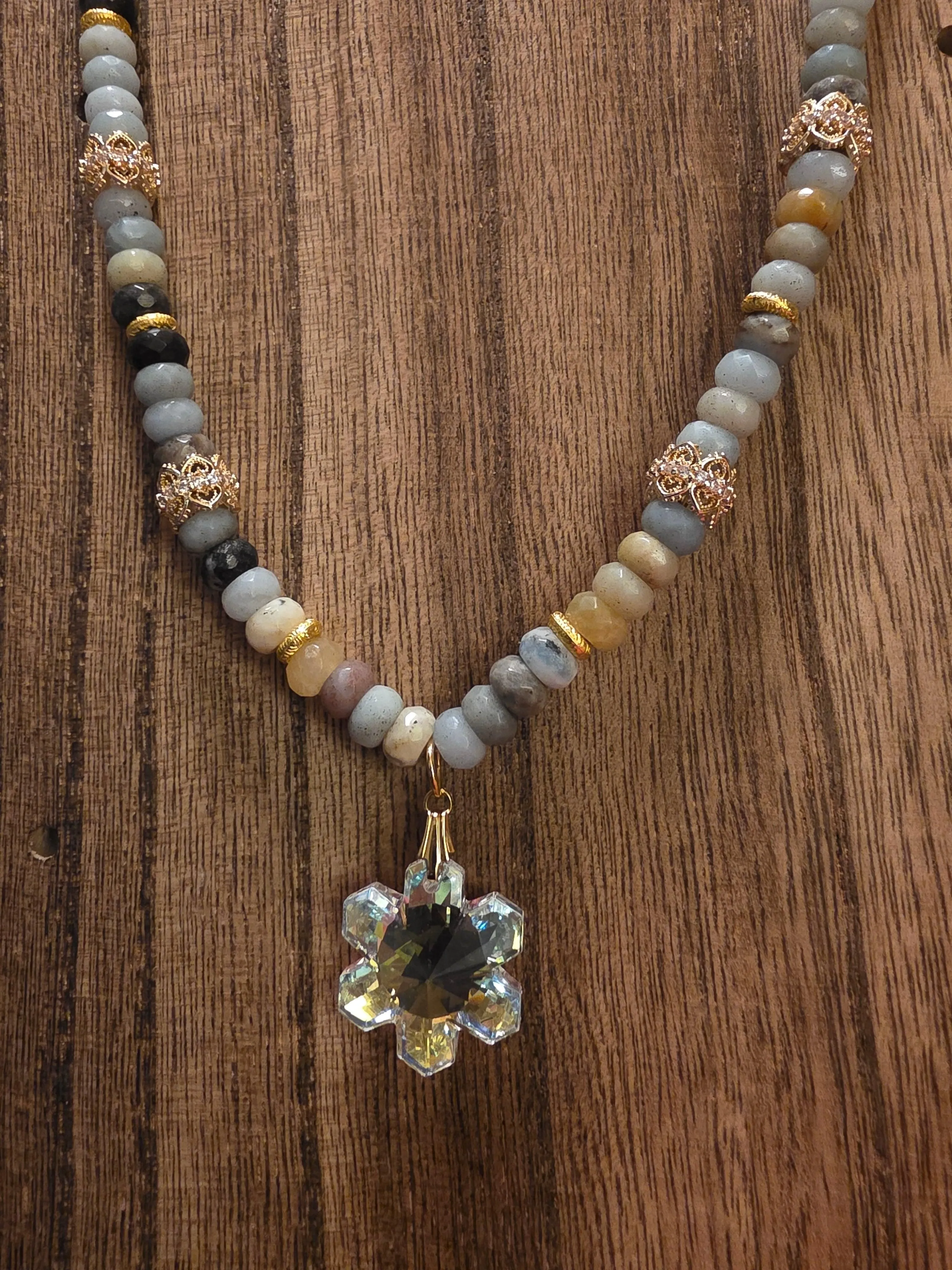 Handmade Aquamarine Necklace Swarovski Crystal Star, 17"