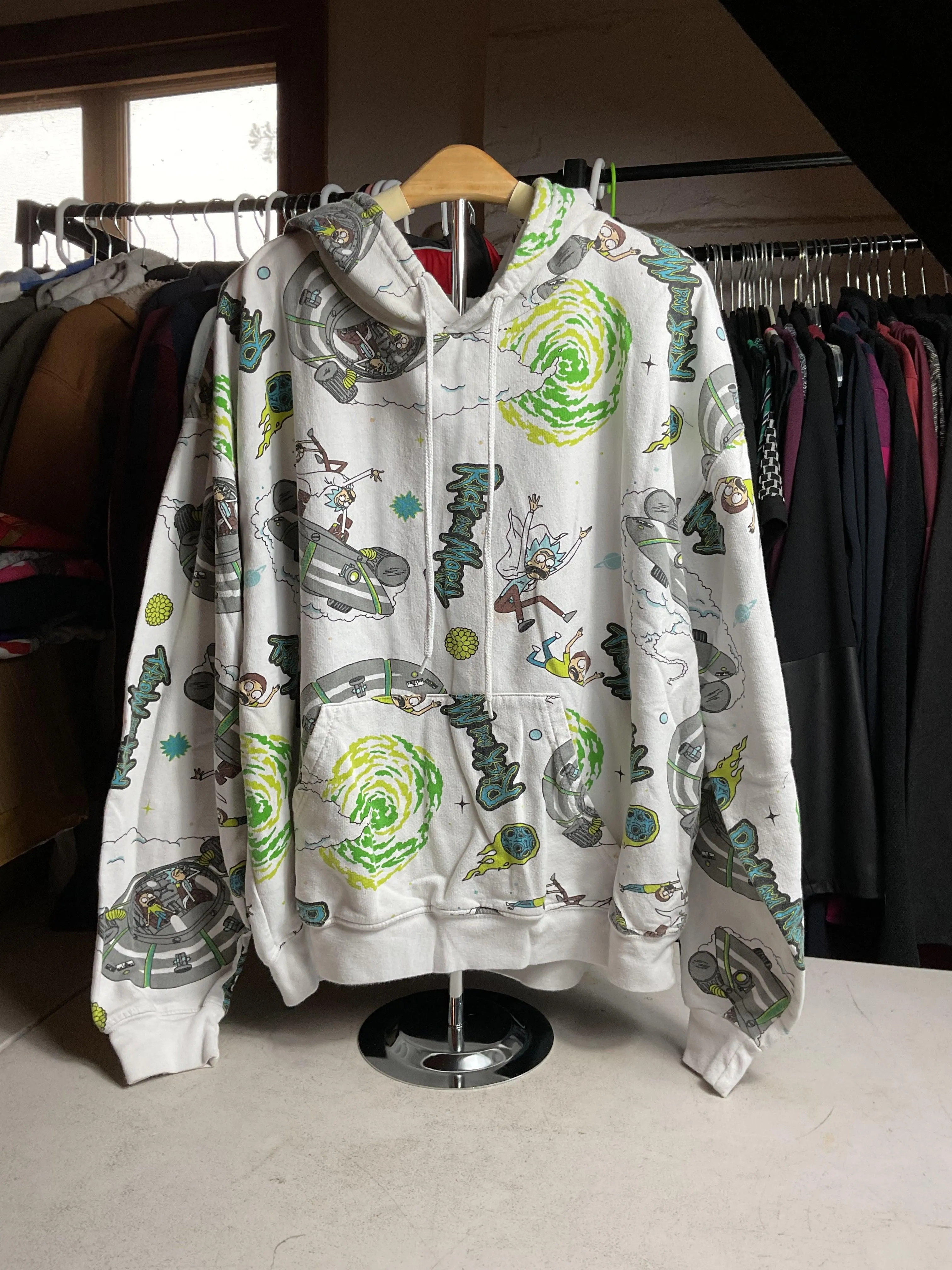 Rick and Morty All Over Print Hoodie White Adult Large AOP