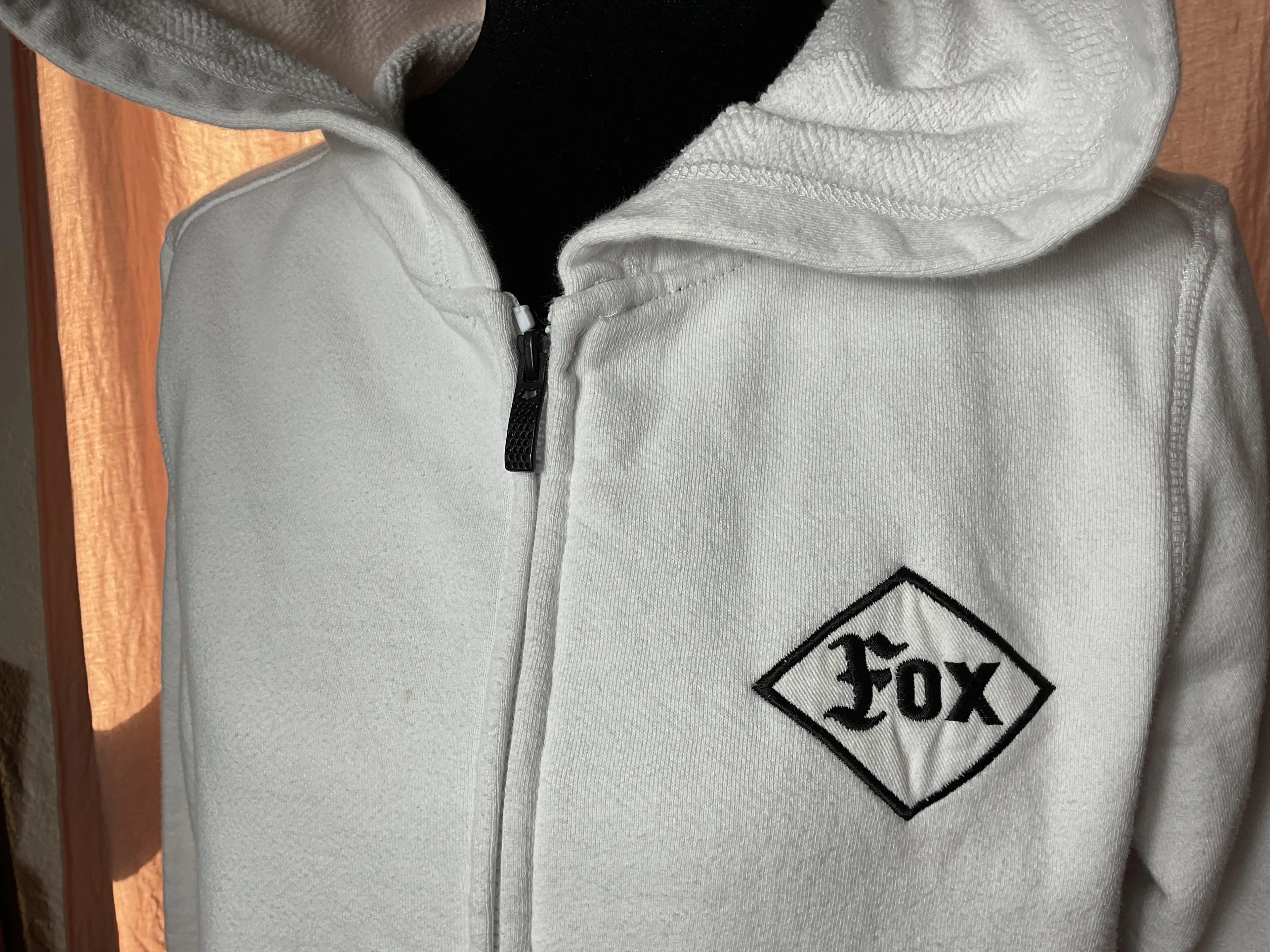 Fox Racing Small White Terry Zip Hoodie Varsity Stripe Y2K